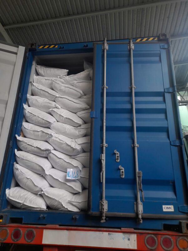 Loading containers of desiccated coconut for export at Vietnam port