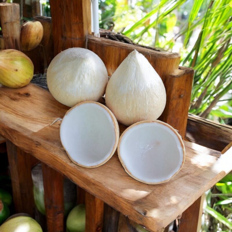 Fully peeled white coconuts suitable for supermarkets and retail shelves.